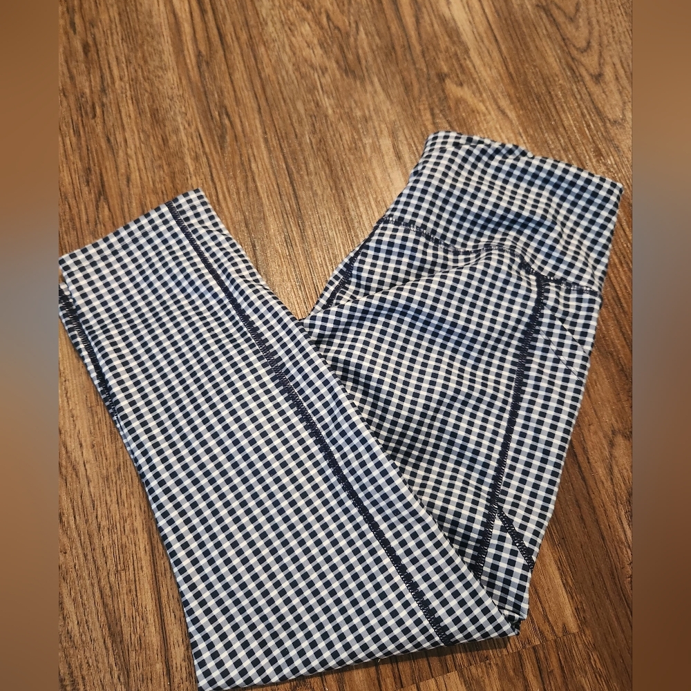 Blue and White Gingham Leggings